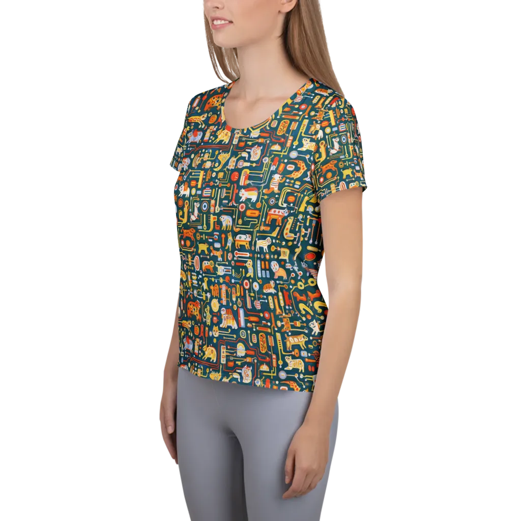 Circuit Critters on Women's Athletic T-Shirt — Left