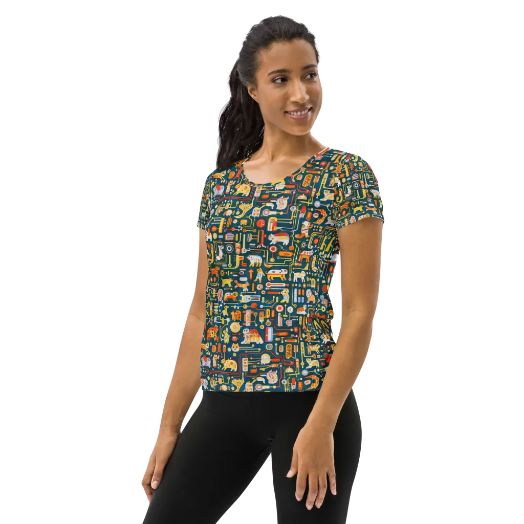 Circuit Critters on Women's Athletic T-Shirt — Left