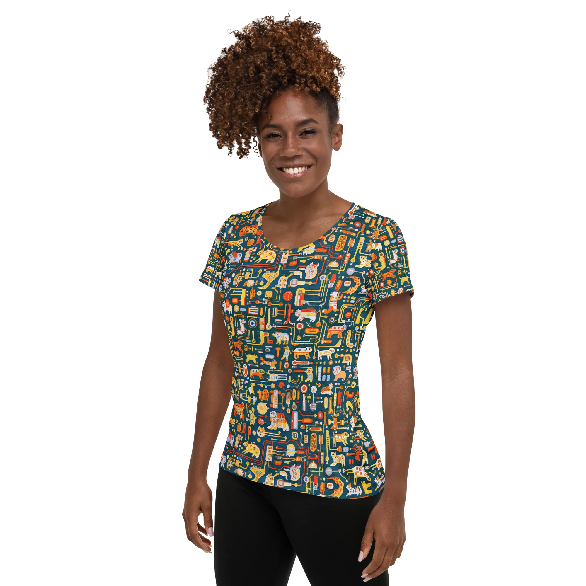 Circuit Critters on Women's Athletic T-Shirt — Left