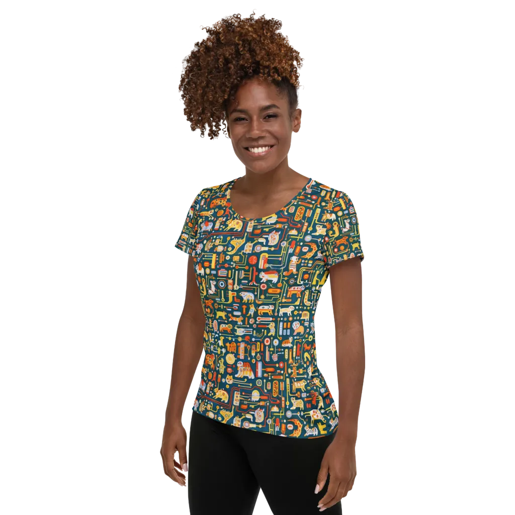 Circuit Critters on Women's Athletic T-Shirt — Left