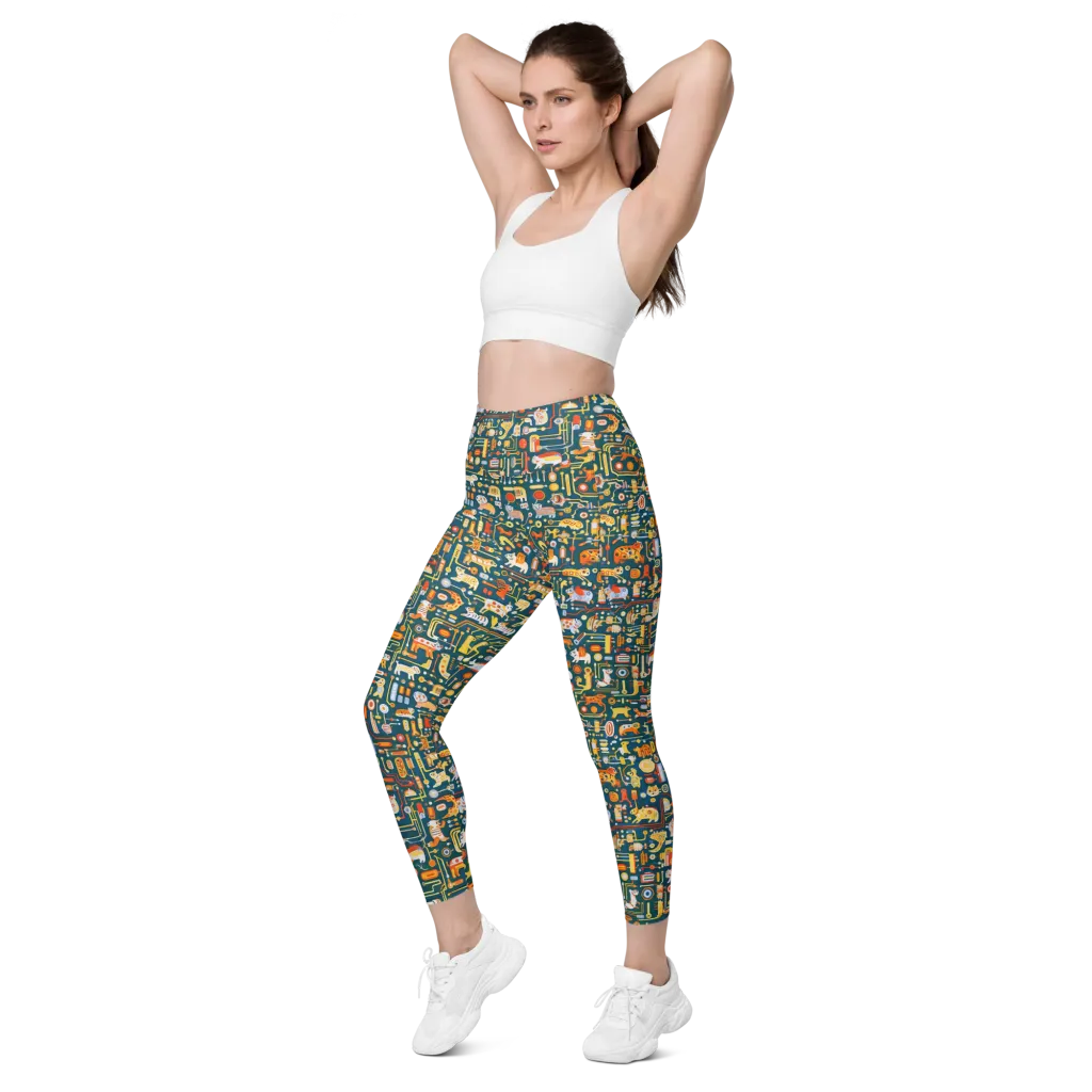 Circuit Critters on Leggings with Pockets — Left Front