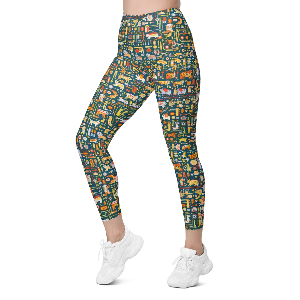 Circuit Critters on Leggings with Pockets — Left Front