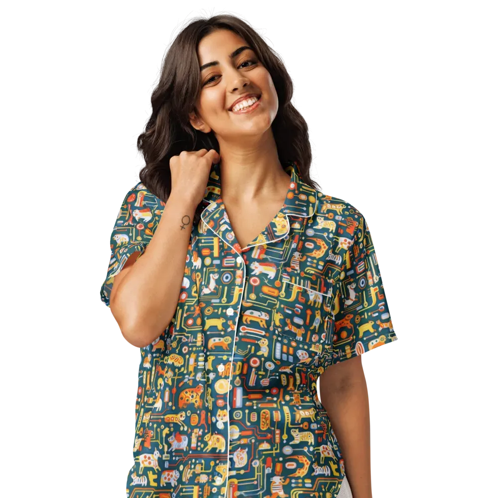 Circuit Critters on Women's Short Sleeve Pajama Top — Front