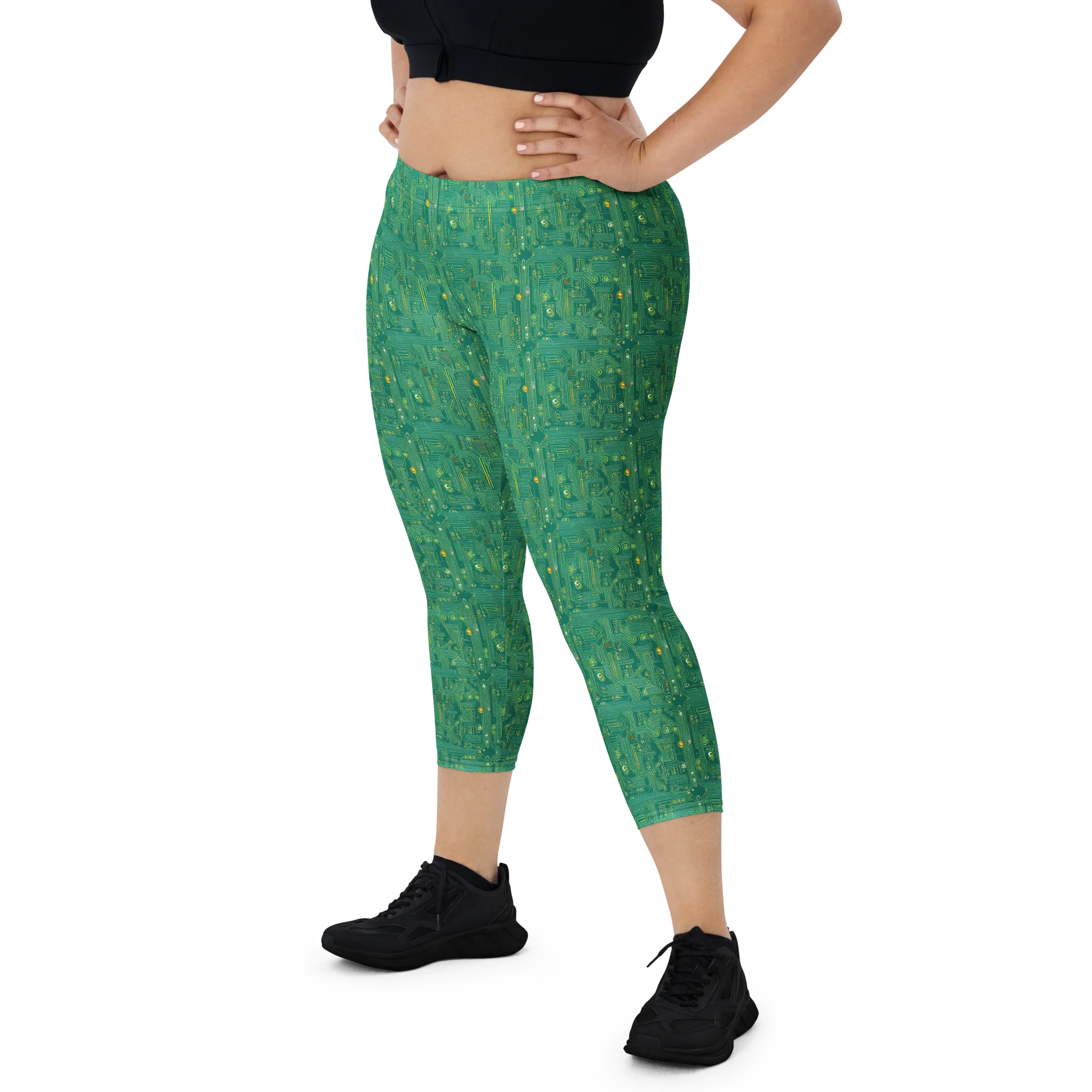 Golden Motherboard on Capri Leggings — Front