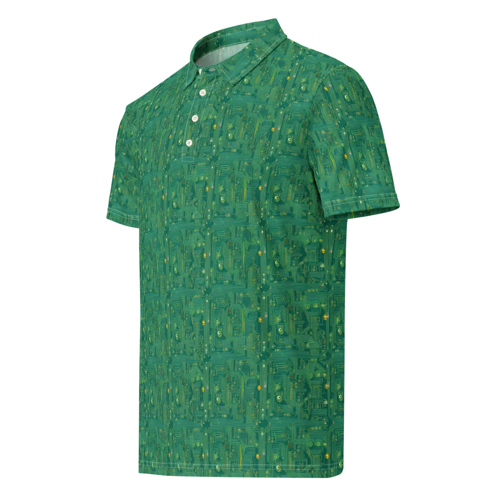 Golden Motherboard on Men's Slim Fit Polo Shirt — Left Front