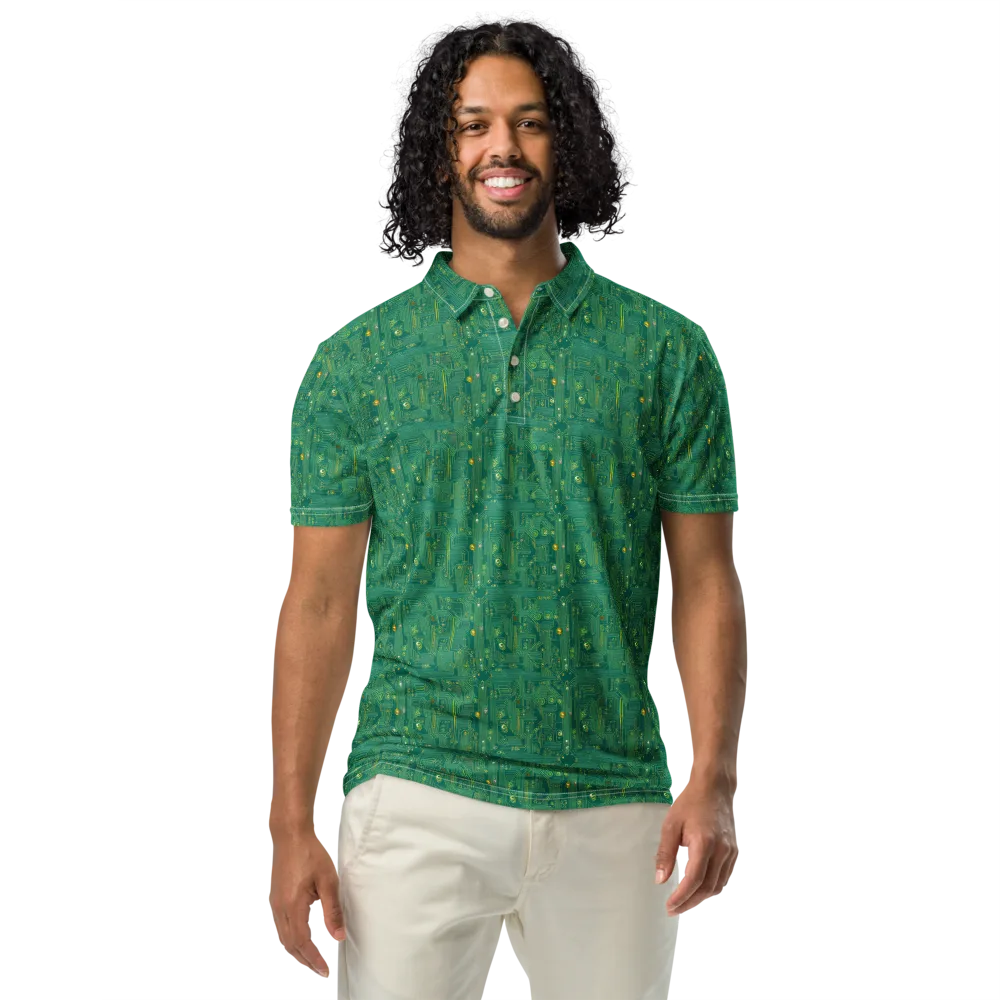 Golden Motherboard on Men's Slim Fit Polo Shirt — Front