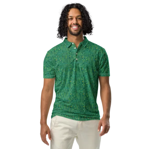Golden Motherboard on a Men's Slim Fit Polo Shirt