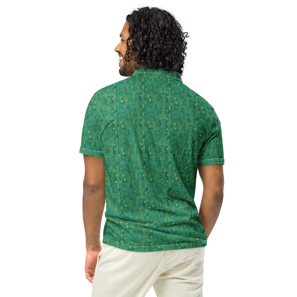 Golden Motherboard on Men's Slim Fit Polo Shirt — Back