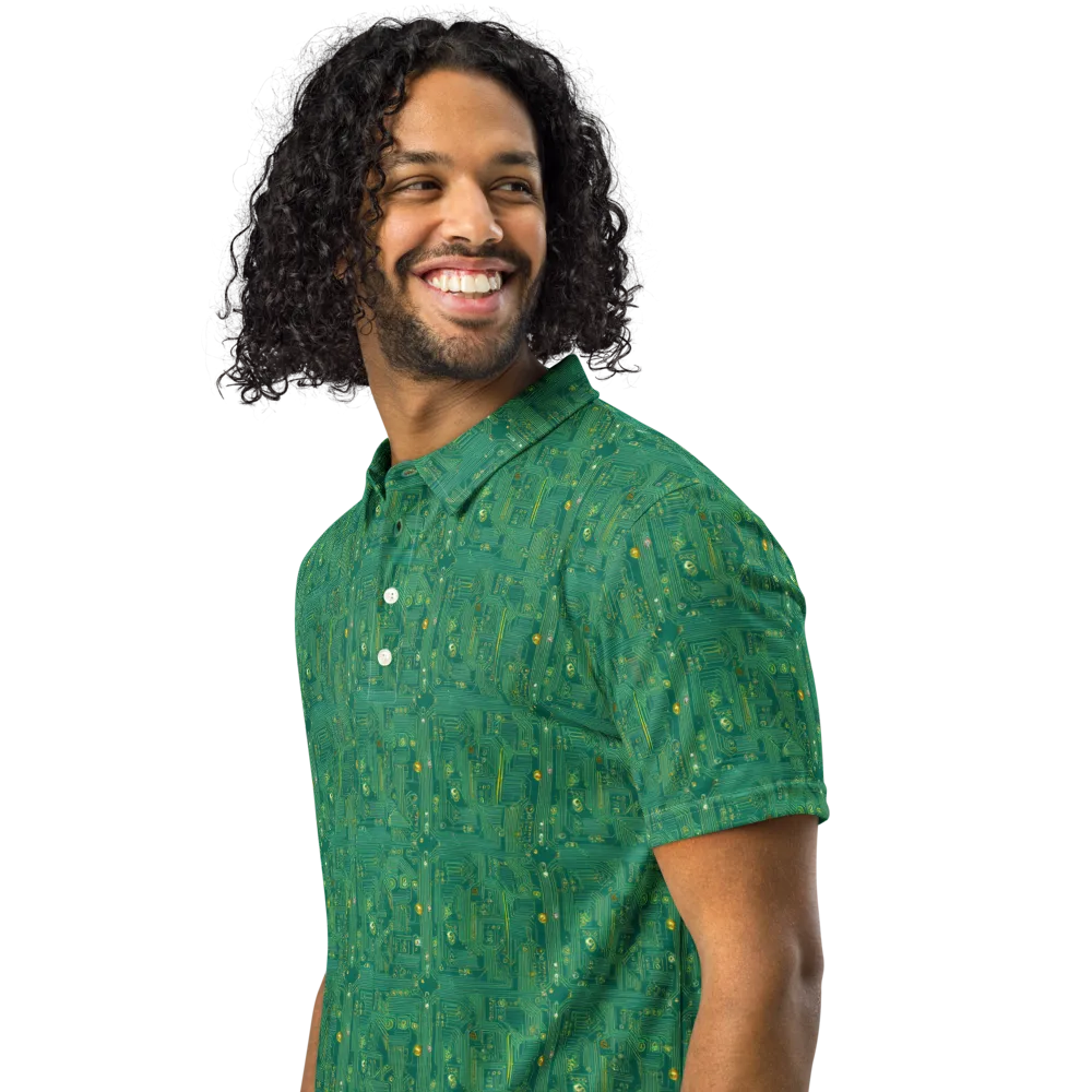 Golden Motherboard on Men's Slim Fit Polo Shirt — Left Front