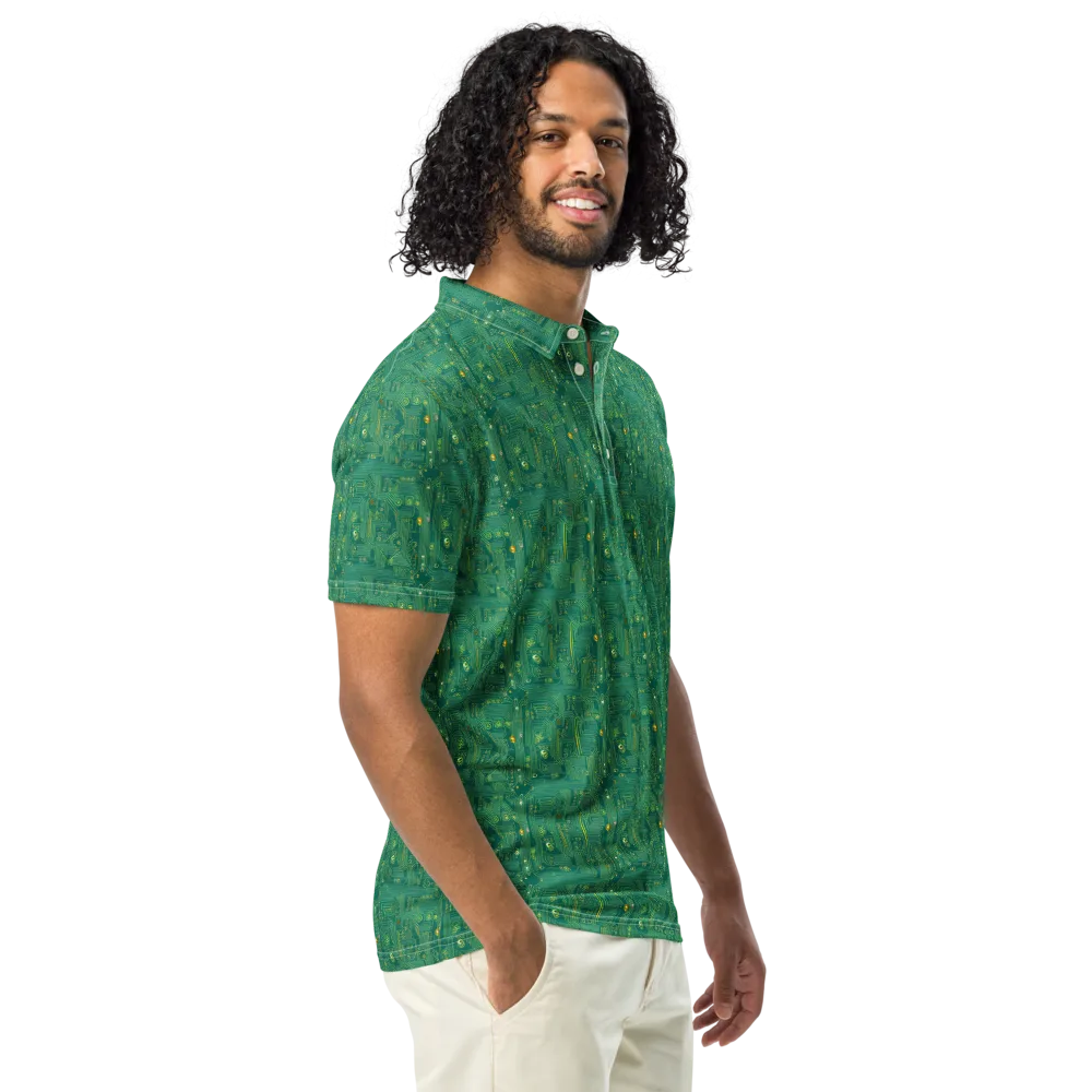 Golden Motherboard on Men's Slim Fit Polo Shirt — Right Front