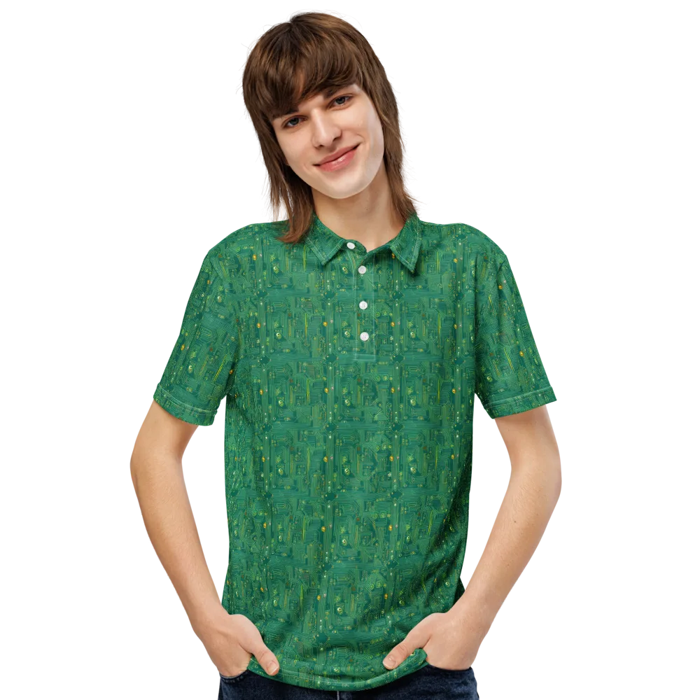 Golden Motherboard on Men's Slim Fit Polo Shirt — Front