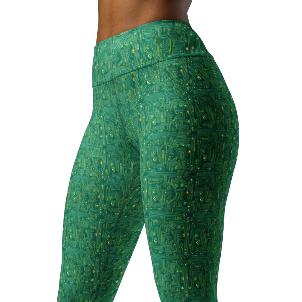 Golden Motherboard on Yoga Leggings — Left Front