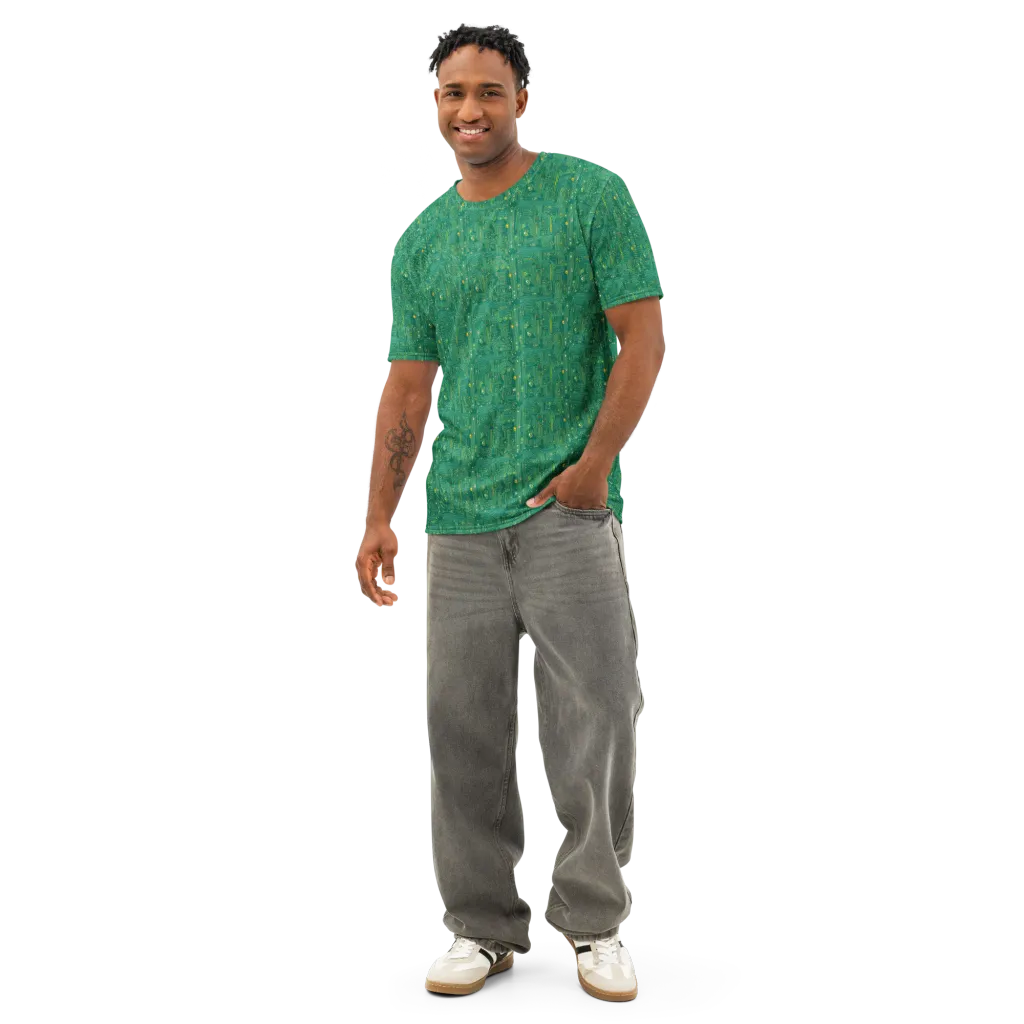 Golden Motherboard on Men's Cotton Crew Neck T-Shirt — Front