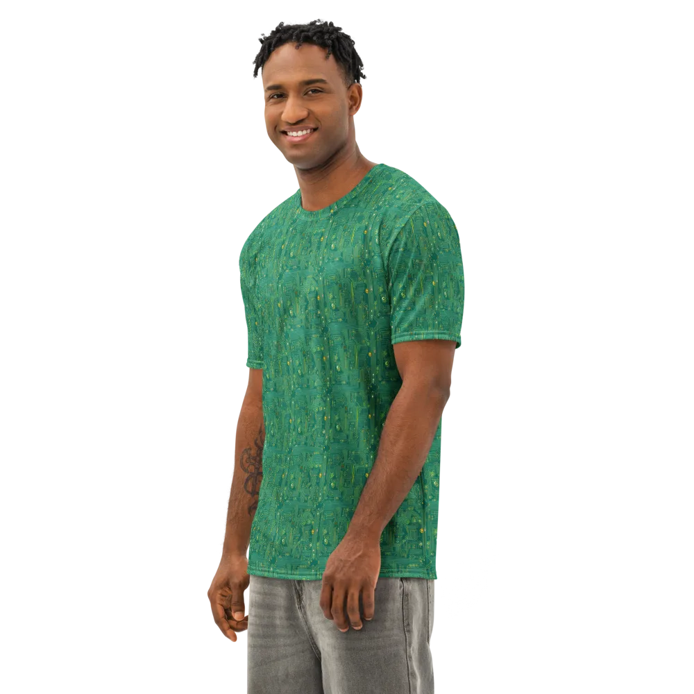 Golden Motherboard on Men's Cotton Crew Neck T-Shirt — Left Front
