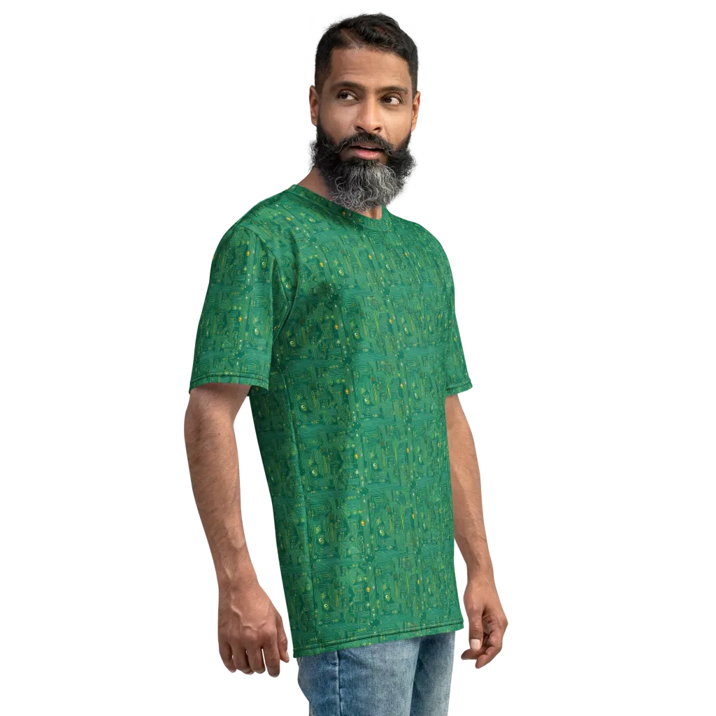 Golden Motherboard on Men's Crew Neck T-Shirt — Right