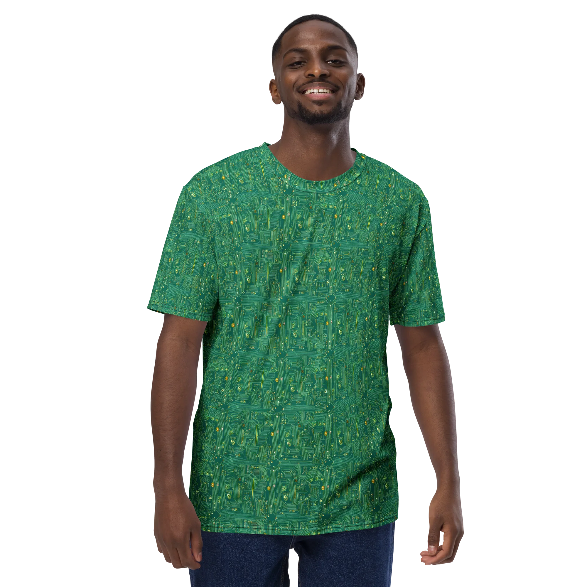 Golden Motherboard on Men's Crew Neck T-Shirt — Front