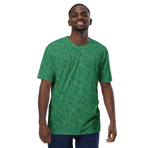Golden Motherboard on a Men's Crew Neck T-Shirt