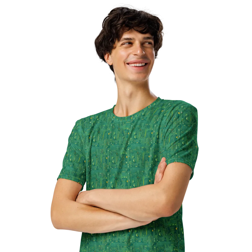 Golden Motherboard on Men's Crew Neck T-Shirt — Left Front