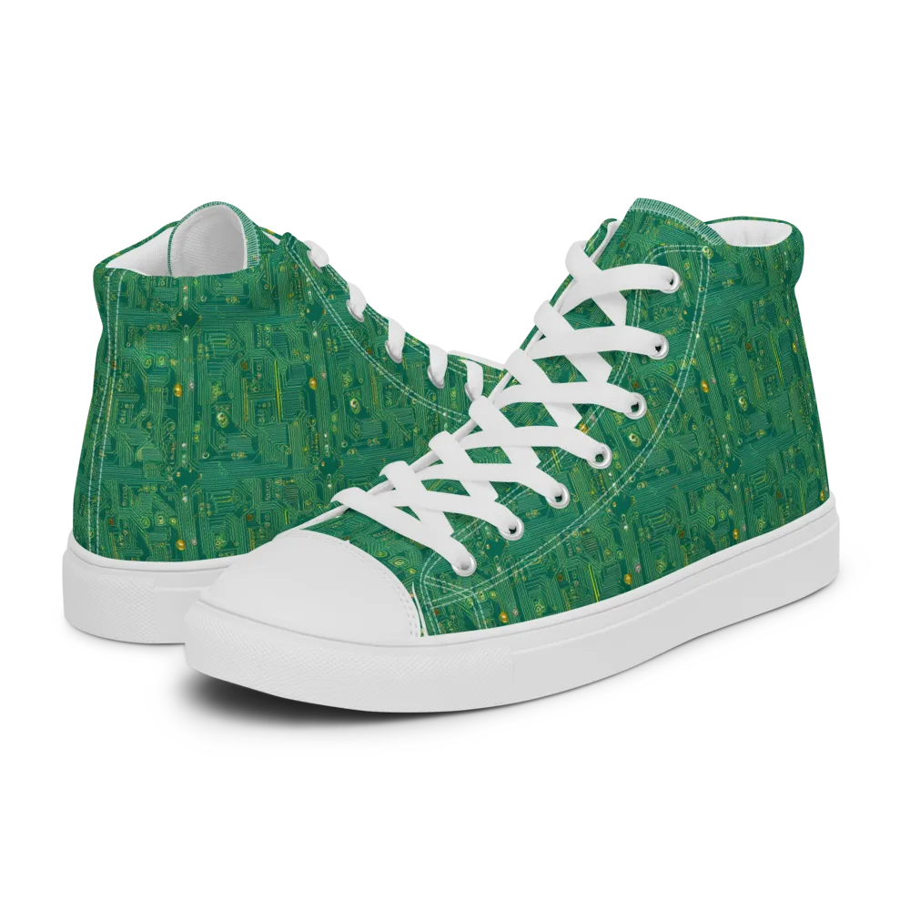 Golden Motherboard on Men's High Top Canvas Shoes — Left