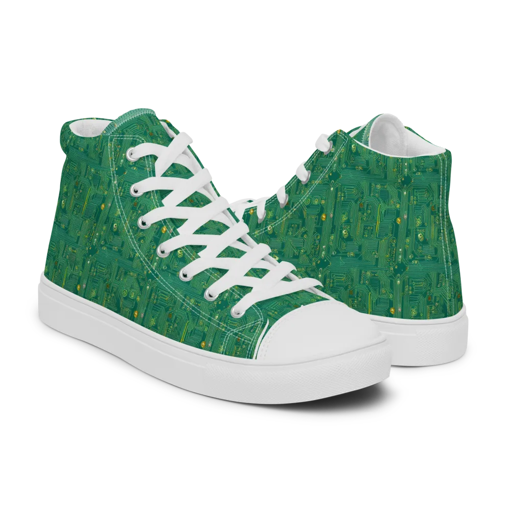 Golden Motherboard on Men's High Top Canvas Shoes — Right