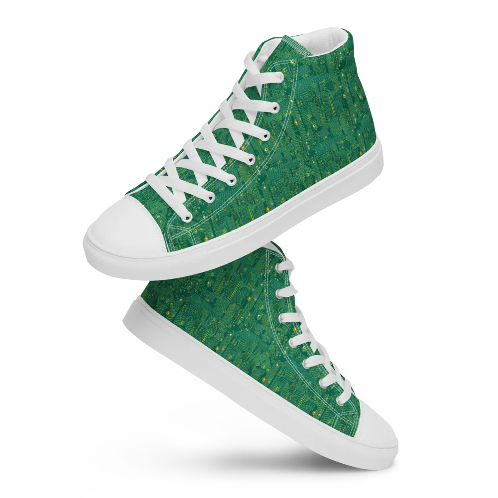Golden Motherboard on Men's High Top Canvas Shoes — Front