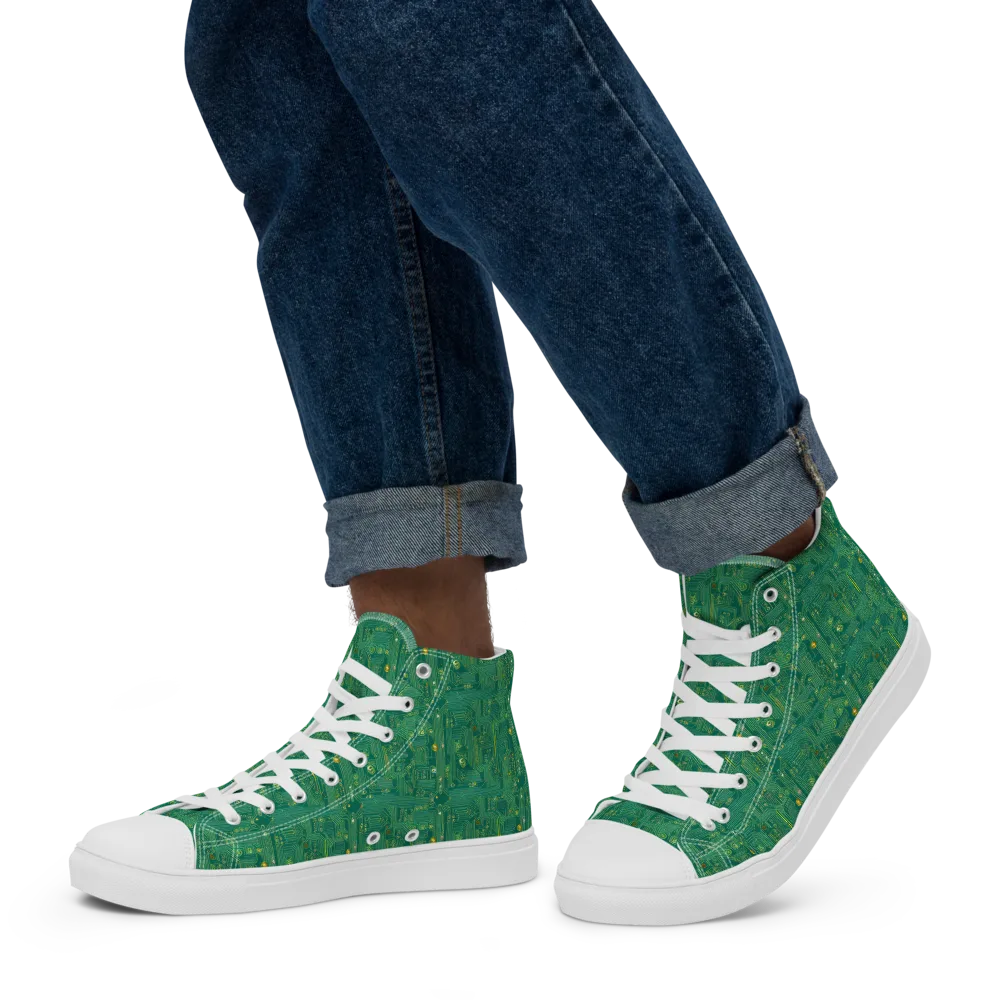 Golden Motherboard on Men's High Top Canvas Shoes — Left
