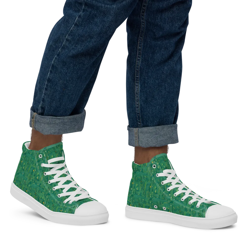 Golden Motherboard on Men's High Top Canvas Shoes — Right