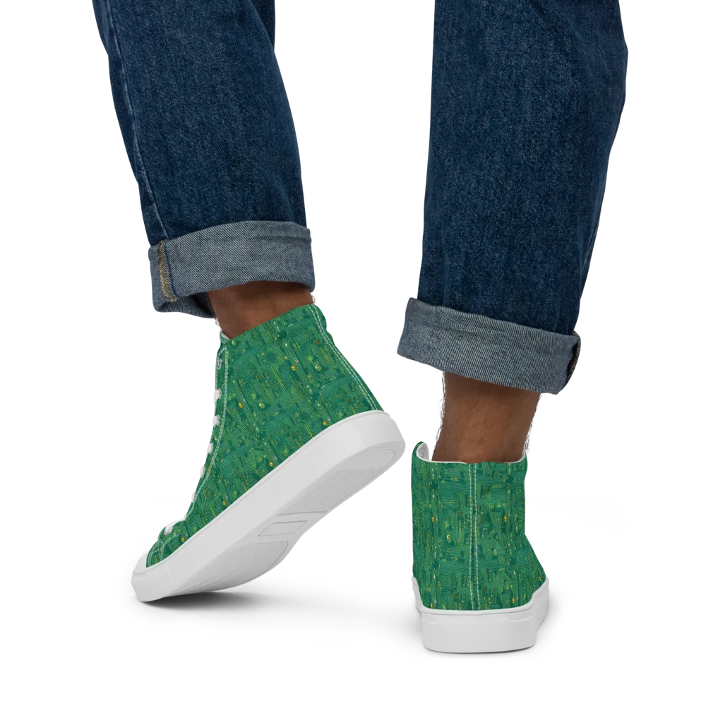 Golden Motherboard on Men's High Top Canvas Shoes — Back
