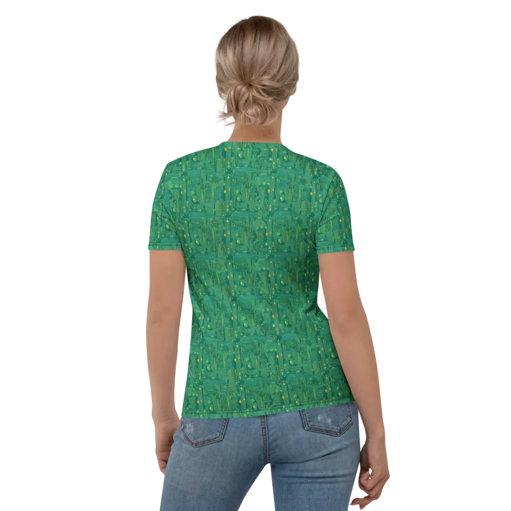 Golden Motherboard on Women's Crew Neck T-Shirt — Back