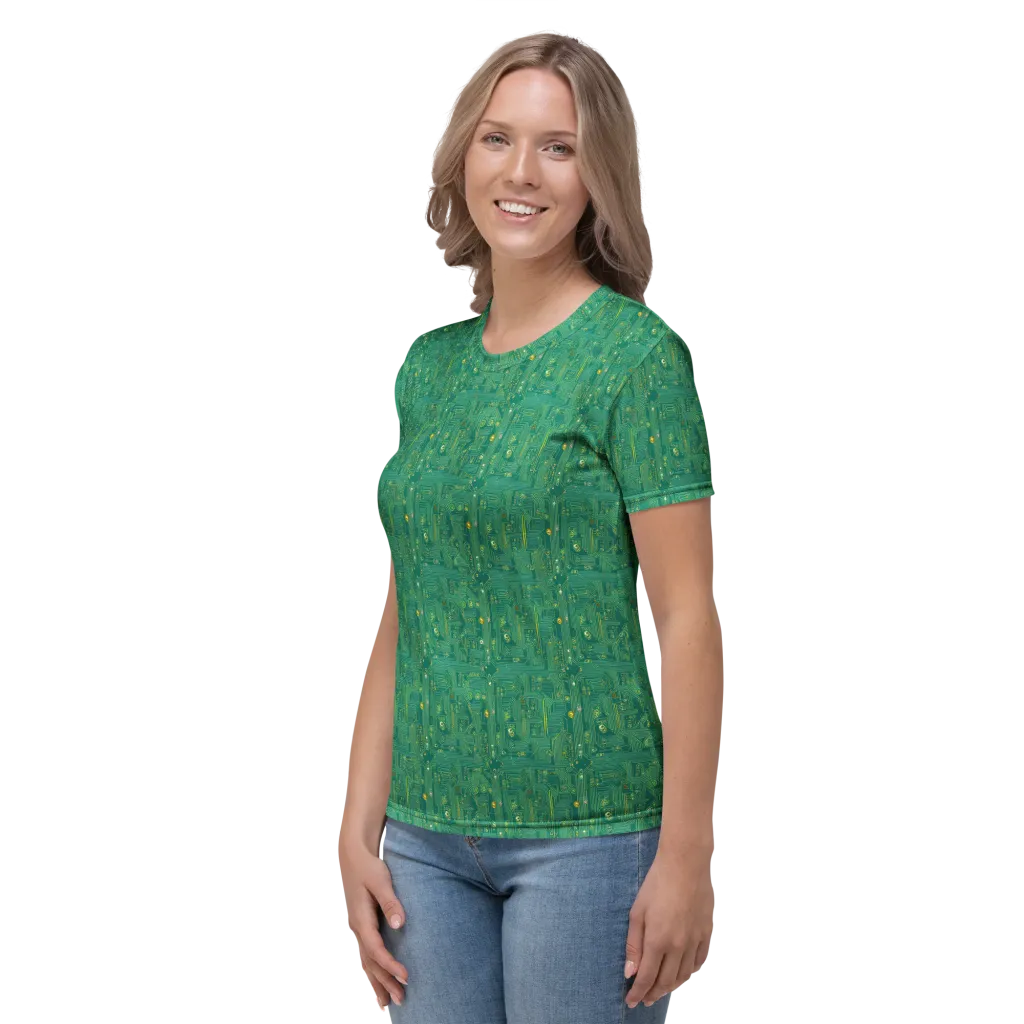 Golden Motherboard on Women's Crew Neck T-Shirt — Left