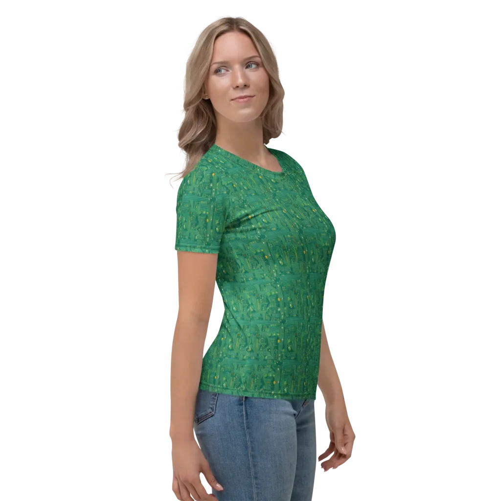 Golden Motherboard on Women's Crew Neck T-Shirt — Right