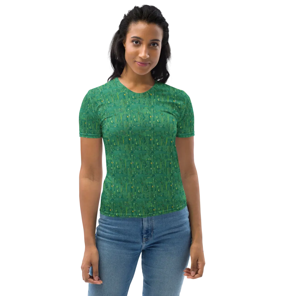 Golden Motherboard on Women's Crew Neck T-Shirt — Front