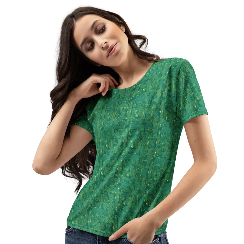 Golden Motherboard on Women's Crew Neck T-Shirt — Left Front