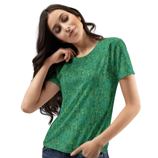 Golden Motherboard on a Women's Crew Neck T-Shirt