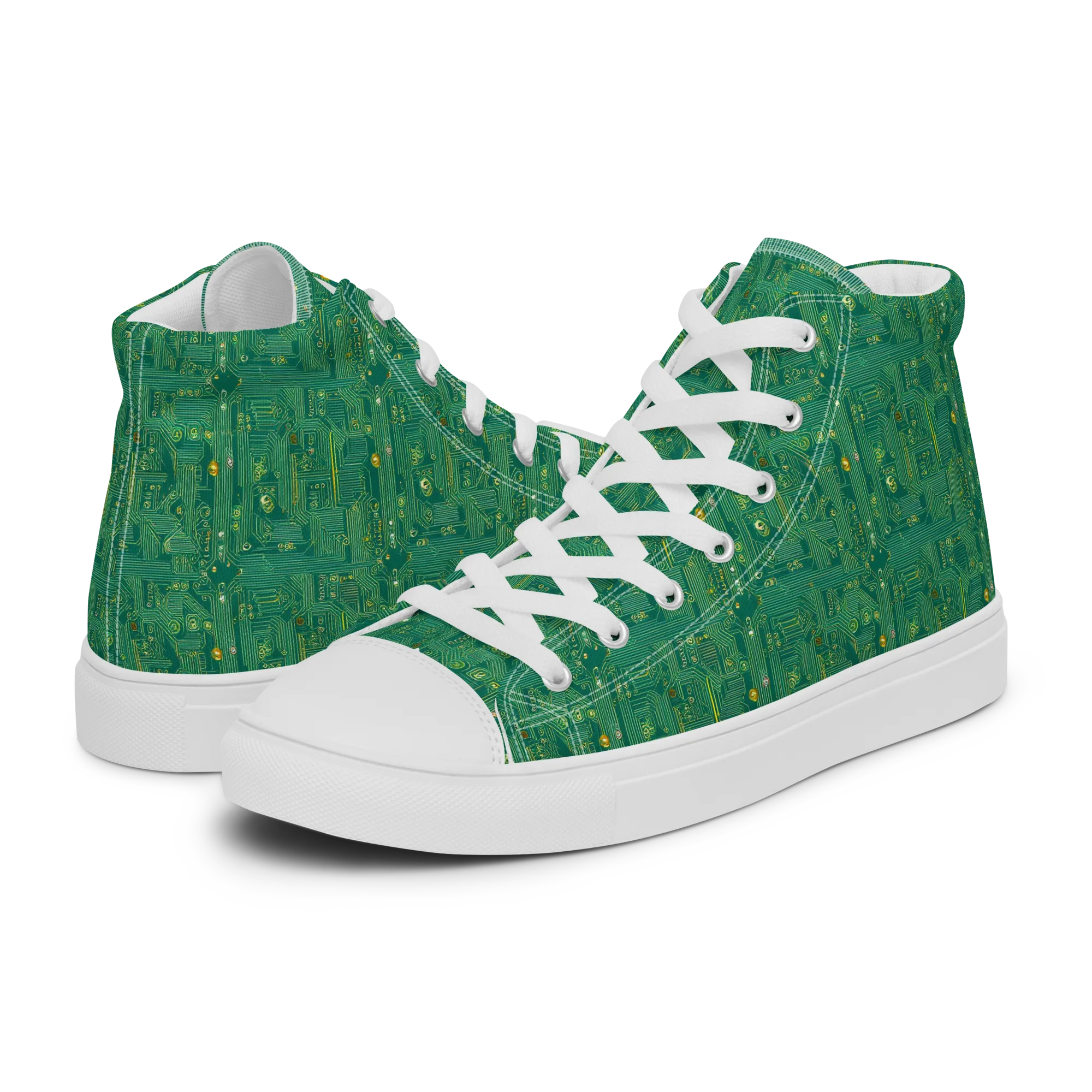Golden Motherboard on Women's High Top Canvas Shoes — Left