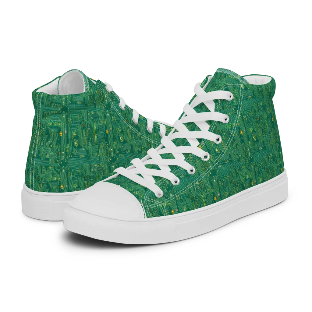Golden Motherboard on Women's High Top Canvas Shoes — Left