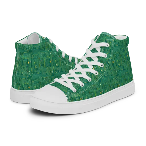 Golden Motherboard on a Women's High Top Canvas Shoes