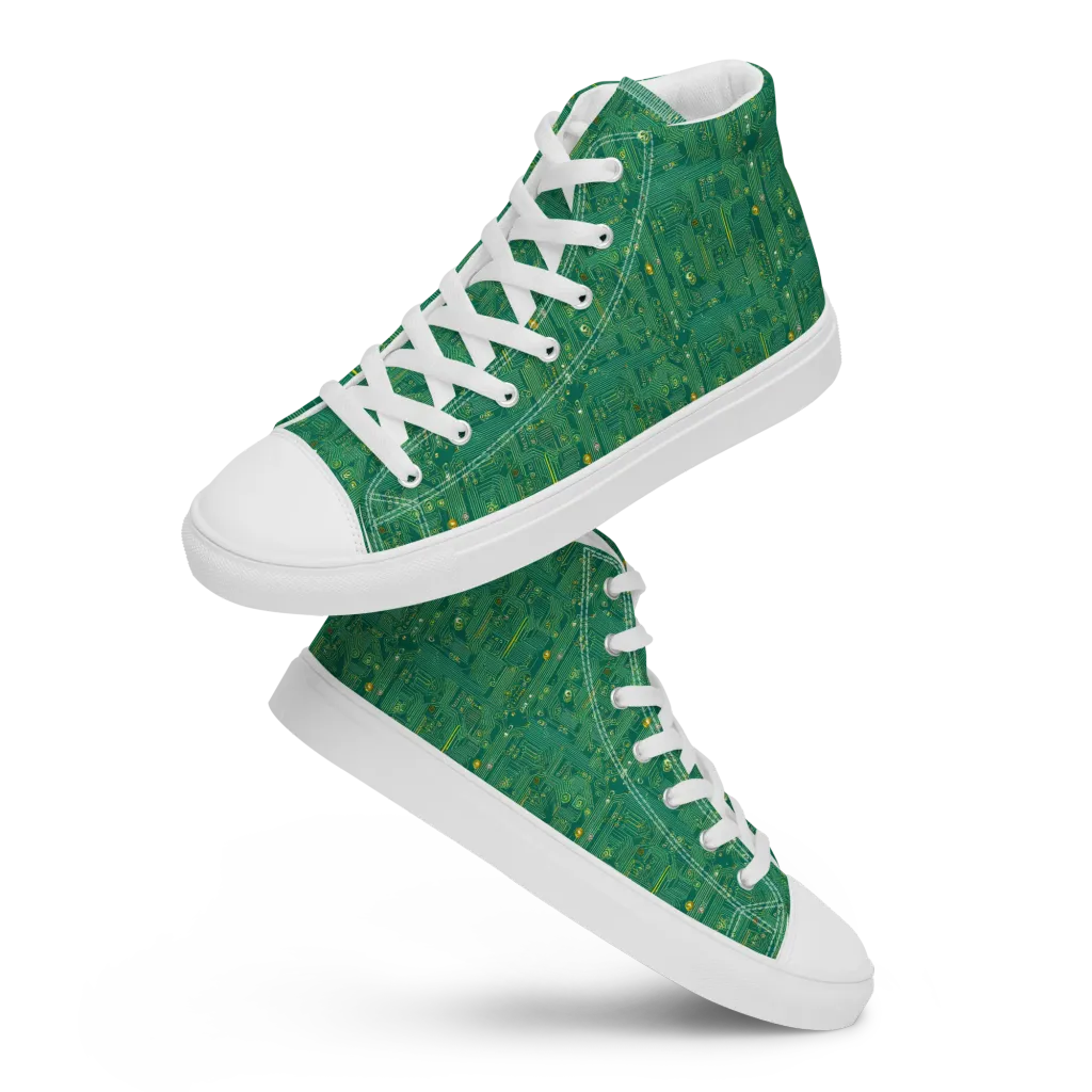 Golden Motherboard on Women's High Top Canvas Shoes — Front