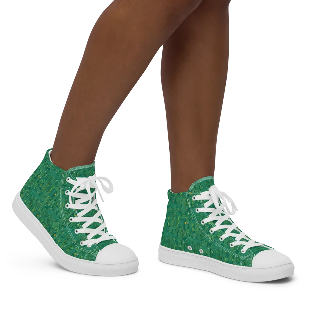 Golden Motherboard on Women's High Top Canvas Shoes — Right