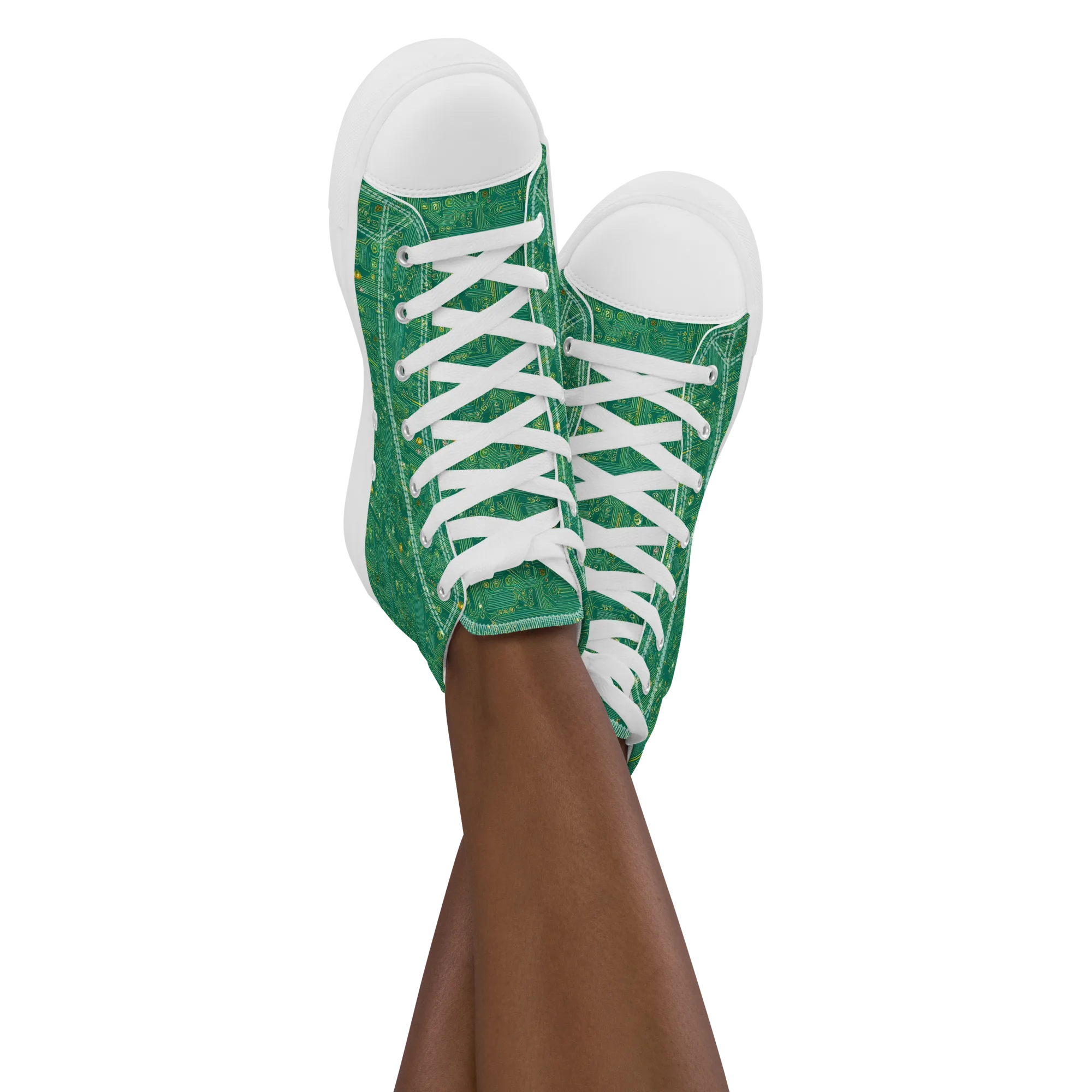 Golden Motherboard on Women's High Top Canvas Shoes — Front