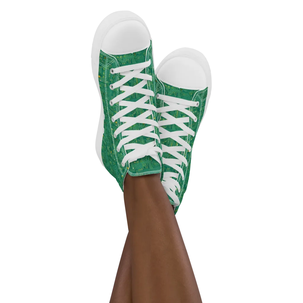 Golden Motherboard on Women's High Top Canvas Shoes — Front
