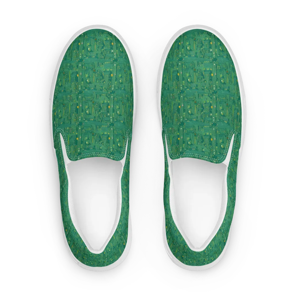 Golden Motherboard on Men's Slip-On Canvas Shoes — Front