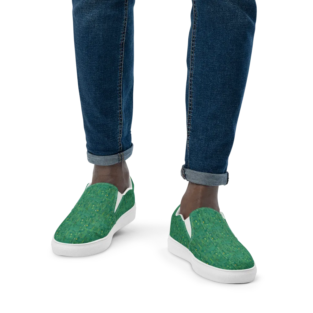 Golden Motherboard on Men's Slip-On Canvas Shoes — Front