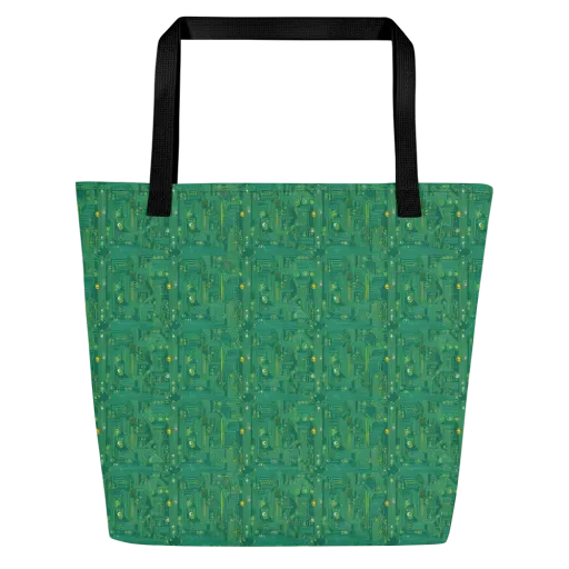 Golden Motherboard on a Large Tote Bag W/ Pocket
