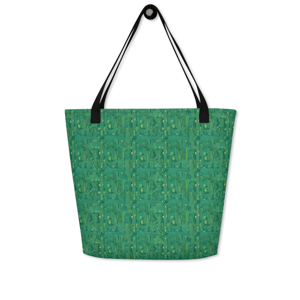 Golden Motherboard on Large Tote Bag W/ Pocket — Front