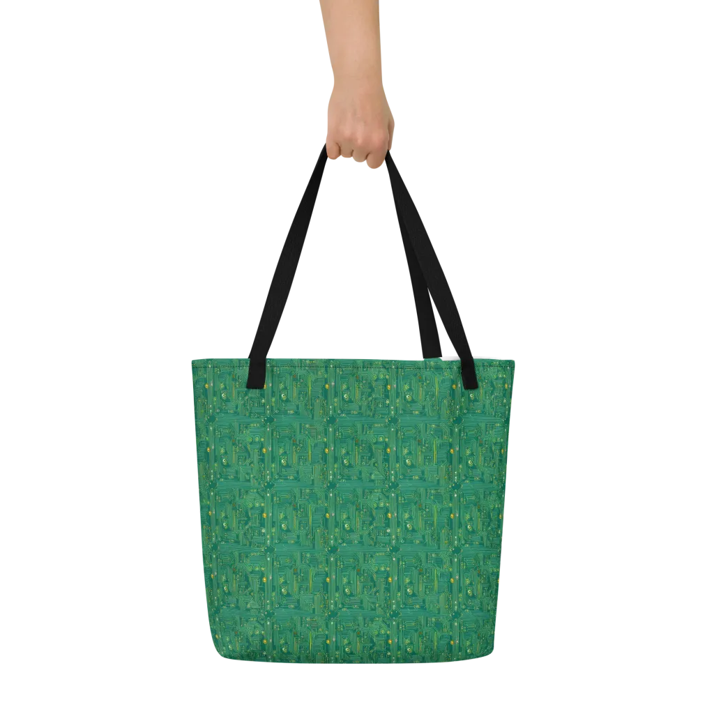 Golden Motherboard on Large Tote Bag W/ Pocket — Front
