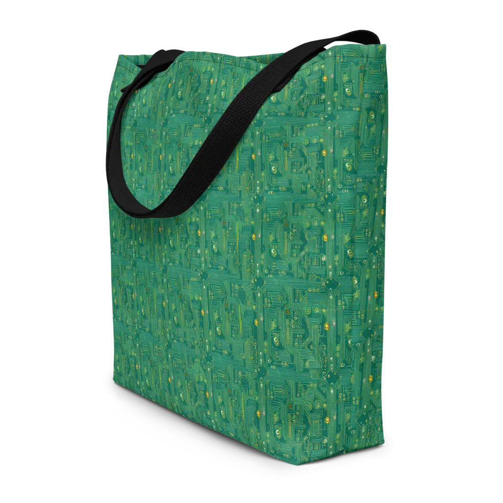 Golden Motherboard on Large Tote Bag W/ Pocket — Front