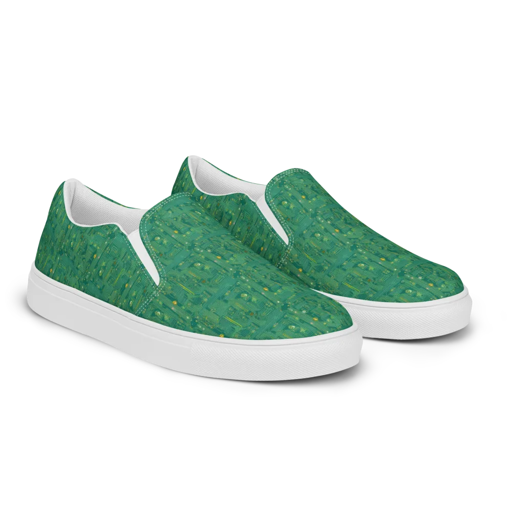Golden Motherboard on Women's Slip-On Canvas Shoes — Right Front