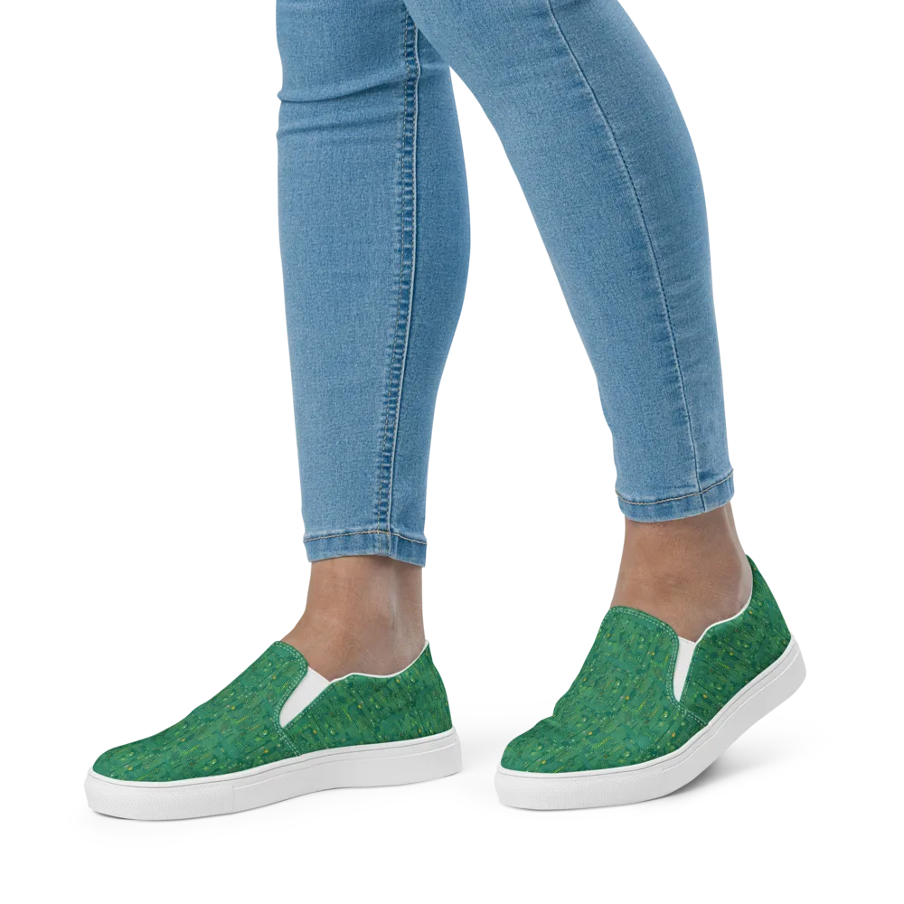 Golden Motherboard on Women's Slip-On Canvas Shoes — Front
