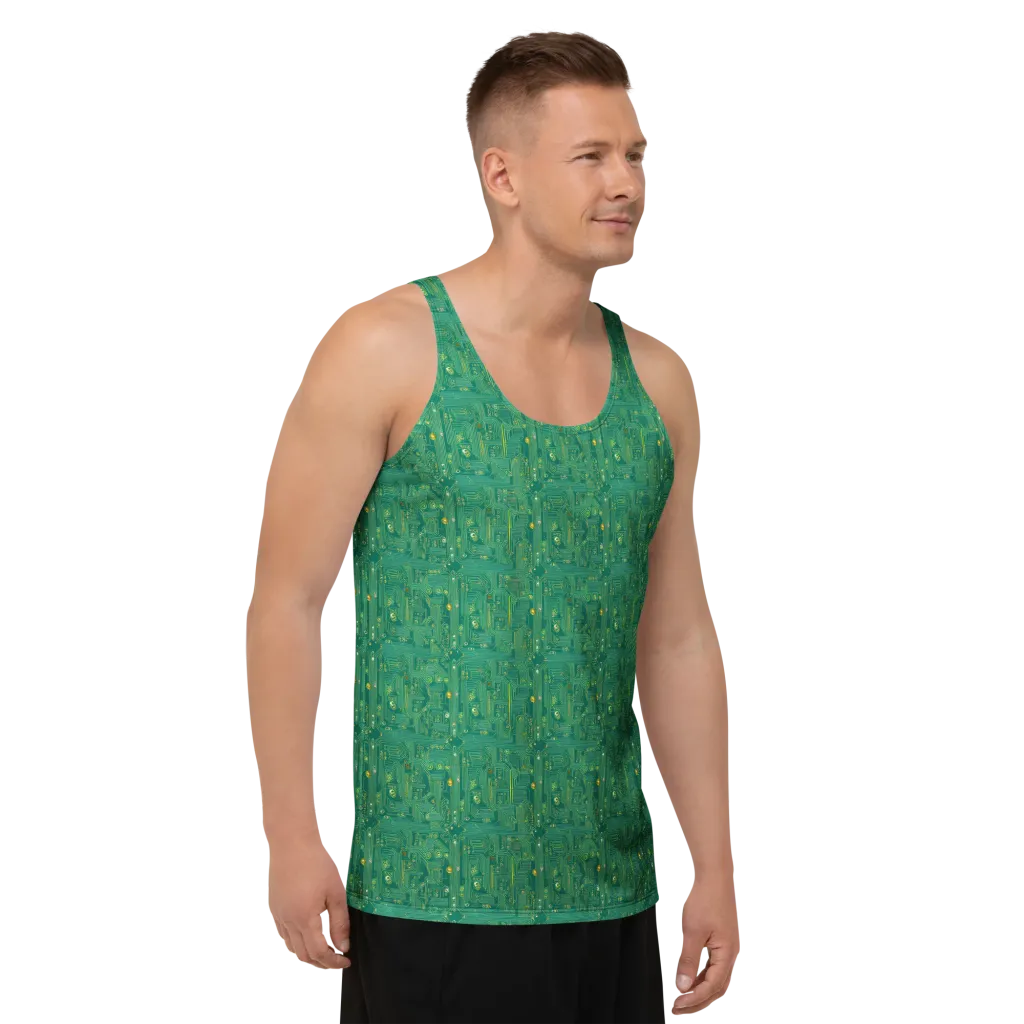 Golden Motherboard on Men's Tank Top — Right Front